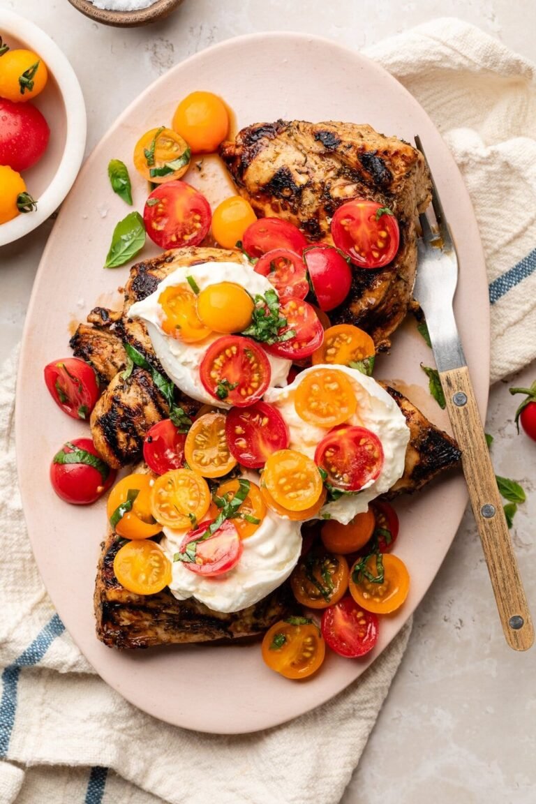 Grilled Chicken Caprese with Burrata