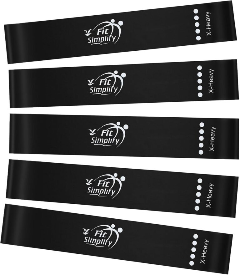 Fit Simplify Resistance Loop Exercise Fitness Bands with Instruction Guide and Carry Bag, Set of 5