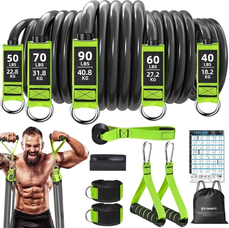 Resistance Bands, Heavy Duty Exercise Bands for Working Out, Workout Bands with Handles, Stretch Band for Men, Fitness Bands for Home Workouts, Muscle Training, Strength, Slim, Yoga