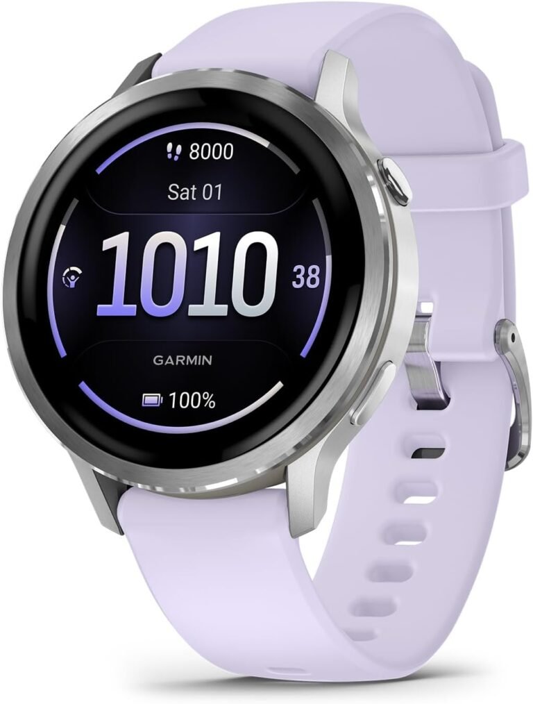 Garmin Venu® 4, 41mm, Advanced Health and Fitness GPS Smartwatch, Bright and Colorful Display, Built-in Flashlight, 10 Days of Battery Life, Silver with Periwinkle Silicone Band
