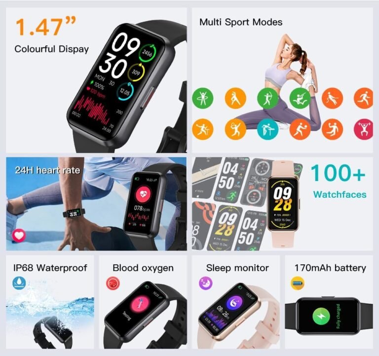 Fitness Trackers,Smart Band 24/7 Health Monitoring,Blood Oxygen Heart Rate Sleep Monitor,Calorie Pedometer Steps Counter Activity watchs/Notifications for iOS/Android