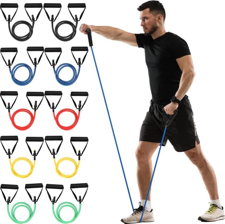 Shappy 10 Pcs Resistance Bands with Handles Exercise Stretch Bands for Exercise Woman Man Training Physical Therapy Workouts Fitness