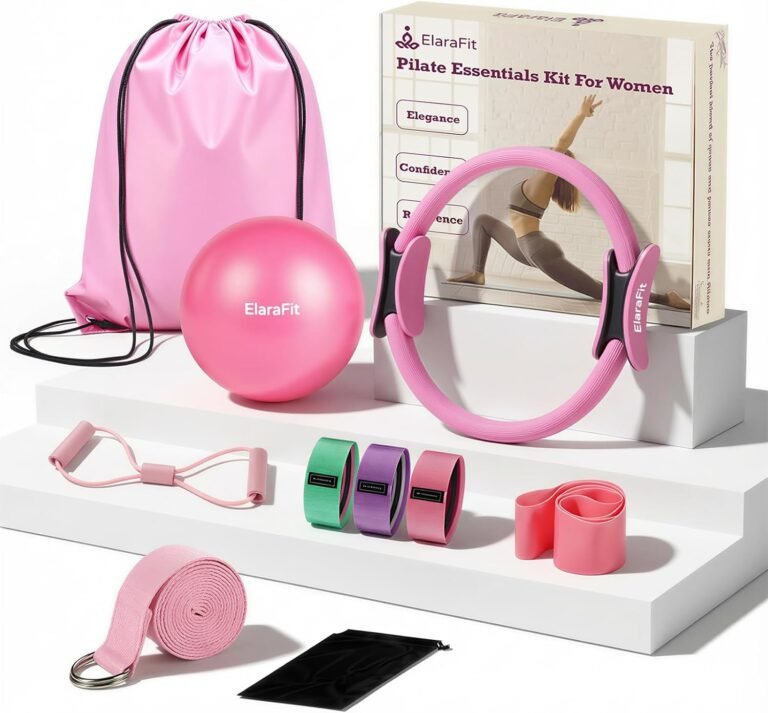 Home Pilates Ring and Ball Set for Women with 5 Resistance Bands 13 inch Magic Circle Workout Essentials Starter Kit for Beginners, Full Body Toning Shape Your Body with 15 Min Daily Routine