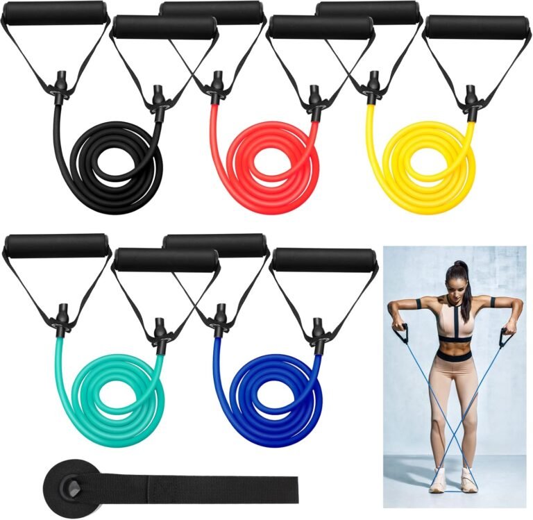Leyndo 5 Pcs Exercise Resistance Bands with Handles Physical Resistance Tube Workout Bands with Door Anchor for Men Women Muscle Toning Strength Training