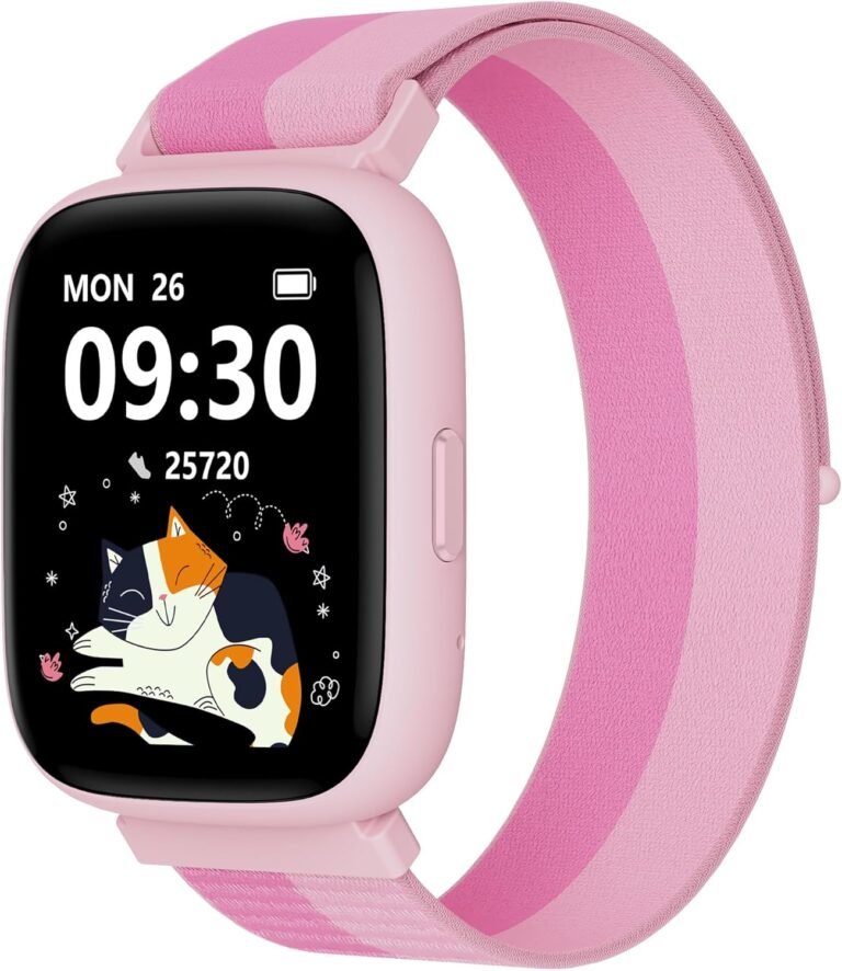 BIGGERFIVE Smart Watch for Kids, 1.8″ Fitness Tracker Watch Pedometer, Heart Rate, IP68 Waterproof, Sleep Monitor, Calorie Step Counter, 5 Puzzle Games with/Without APP for Girls Teens 5-16, Nylon