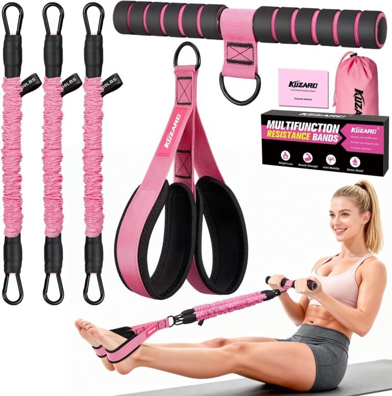 Upgraded Multifunction Pedal Resistance Band with Handle, 3 Tube Adjustable Resistance Bands for Abdomen, Waist, Arm, Core/ABS, Leg Workout – Sit Up Exercise Equipment for Women
