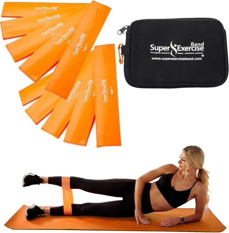 USA 14″ x 3″ Extra Long Latex Free Mini Loop Bands in 3, 5, 10 Pack Sets. 10 Strengths for Resistance Training, Stretching, Yoga, Toning. Plus an Exclusive iPhone App and E-Book.