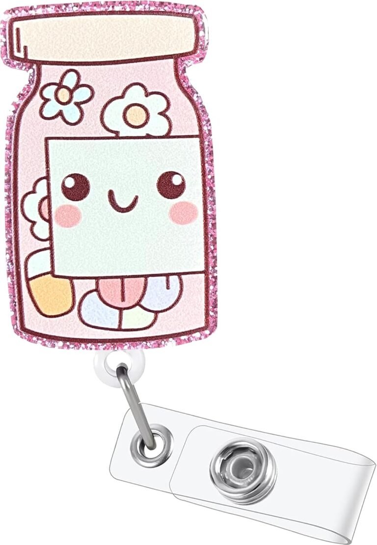 Pink Smile Pill Box Badge Reel Funny Badge Reels Cute Retractable ID Badge Holder with Alligator Clip Pharmacy MA Healthcare Worker Badge Buddy Nursing School Students Gift Accessories