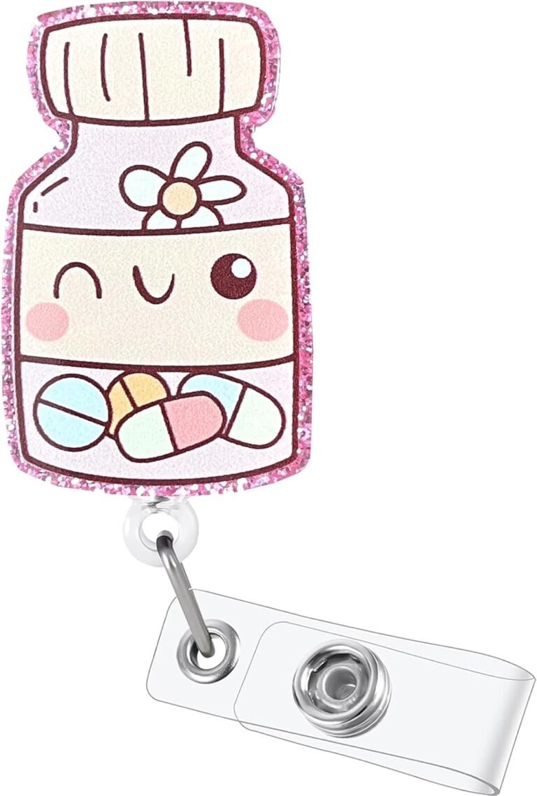 Pink Wink Pill Box Badge Reel Funny Badge Reels Cute Retractable ID Badge Holder with Alligator Clip Pharmacy MA Healthcare Worker Badge Buddy Nursing School Students Gift Accessories