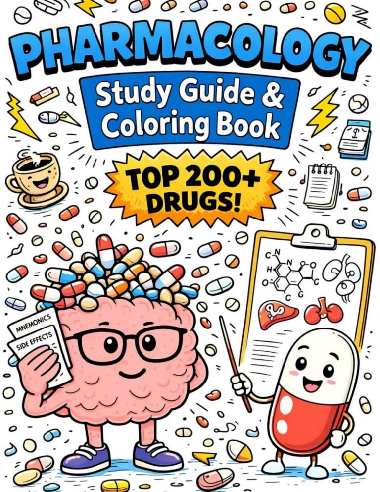 Pharmacology Study Guide & Coloring Book: A Visual Guide and Interactive Book Covering the Top 200+ Drugs, Including Mechanisms of Action, Side … for Nursing, Pharmacy, and Medical Students