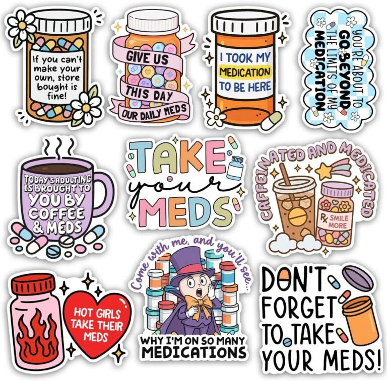 TODOLIA (10Pcs-3in) Medicine Reminder Sticker Pack, Funny Pharmacy Take Your Meds Sticker, Healthcare Medical Nurse Pharmacist Gift, Decoration for Laptop Tablet Office Water Bottle Helmet Vehicles