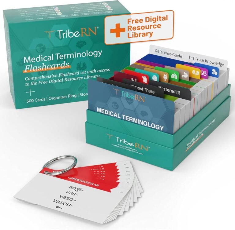 500 Double-Sided Professional Terminology flashcards for Nursing and Medical Students – Includes Easy to use Color-Coded Study Tool with Sorting Ring and Access to Complementary Resource Library