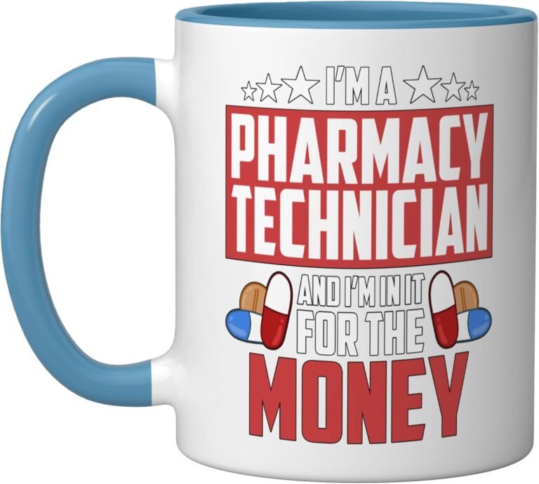 I’m A Pharmacy Technician And I’m Health Care Pharmacy Tech Ceramic Mug, Blue/White