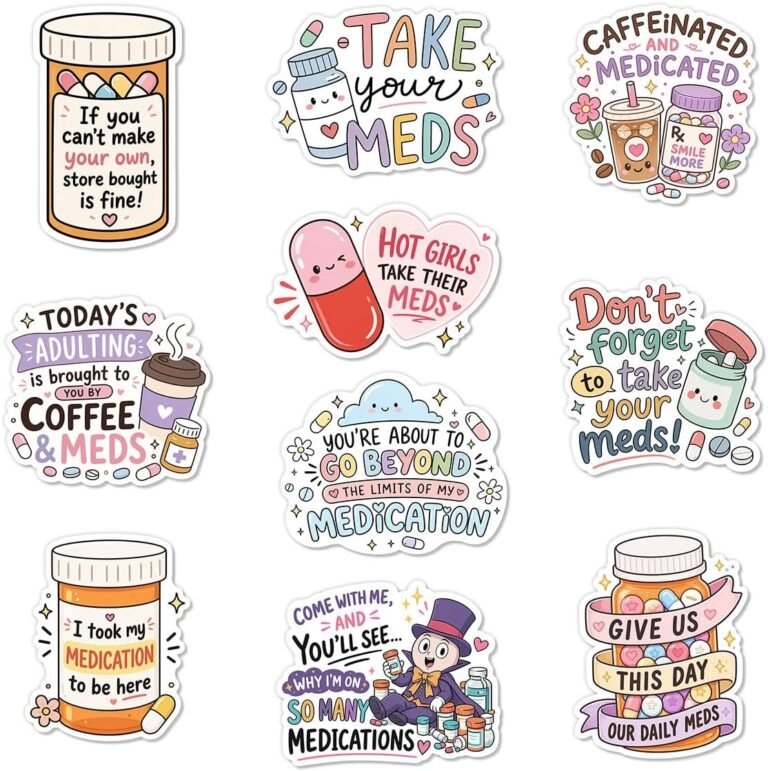 Medicine Reminder Sticker Pack, Funny Pharmacy Take Your Meds Sticker, Healthcare Medical Nurse Pharmacist Gift, Decoration for Laptop Tablet Office Water Bottle Helmet Vehicles