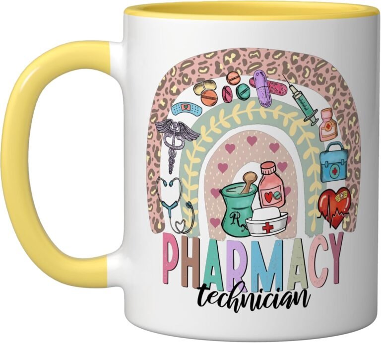 Cute Pharmacy Technician Healthcare Rainbow Ceramic Mug, Yellow/White