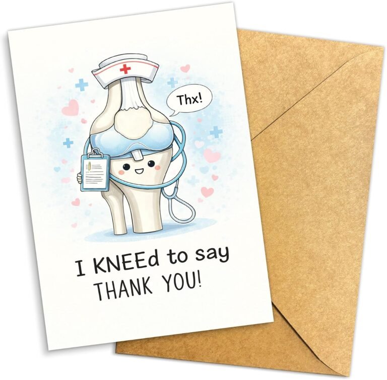 (8×5.3 Inch) I KNEEd to Say Thank You Card, Funny Nurse and Medical Worker Appreciation Card, Cute Knee Design with Stethoscope and Clipboard Thank You Card for Healthcare Workers