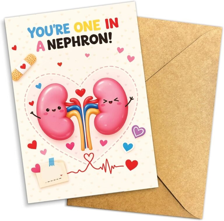(8×5.3 Inch) You’re One in a Nephron Card, Funny Nurse Appreciation Card, Cute Kidney and Rainbow Design Thank You Card for Healthcare Workers
