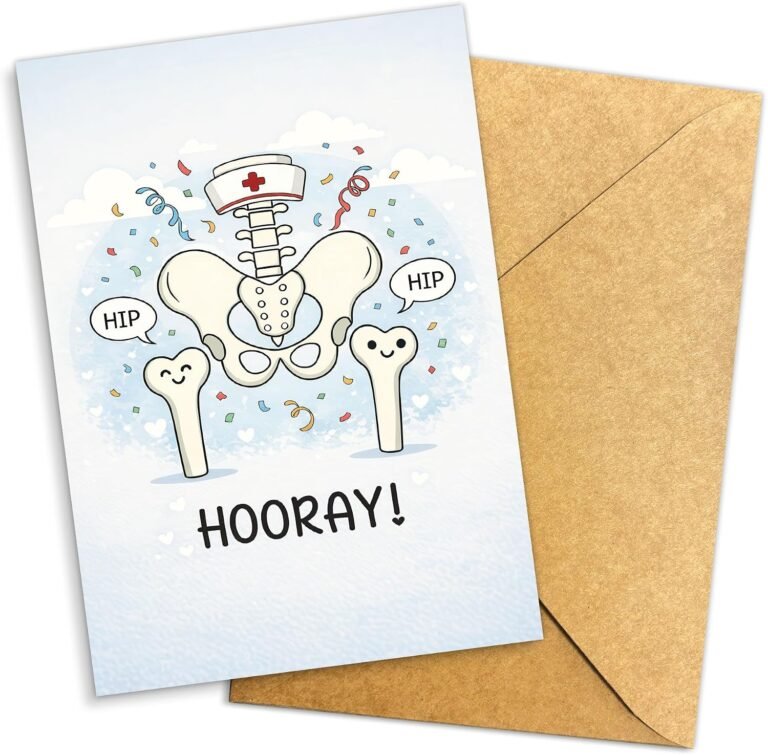 (8×5.3 Inch) Hip Hooray Card, Funny Bone and Hip Design Thank You Card for Nurse, Playful Healthcare Worker Appreciation Card, Cute Hip and Bone Medical Card