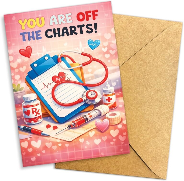 (8×5.3 Inch) You Are Off the Charts! Card, Funny Nurse Appreciation Card, Medical and Healthcare Worker Thank You Card with Stethoscope and RX Design