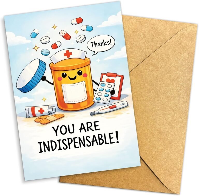 (8×5.3 Inch) You Are Indispensable Card, Funny Nurse and Healthcare Worker Appreciation Card, Medical Pill Bottle and Syringe Thank You Card for Nurses Week