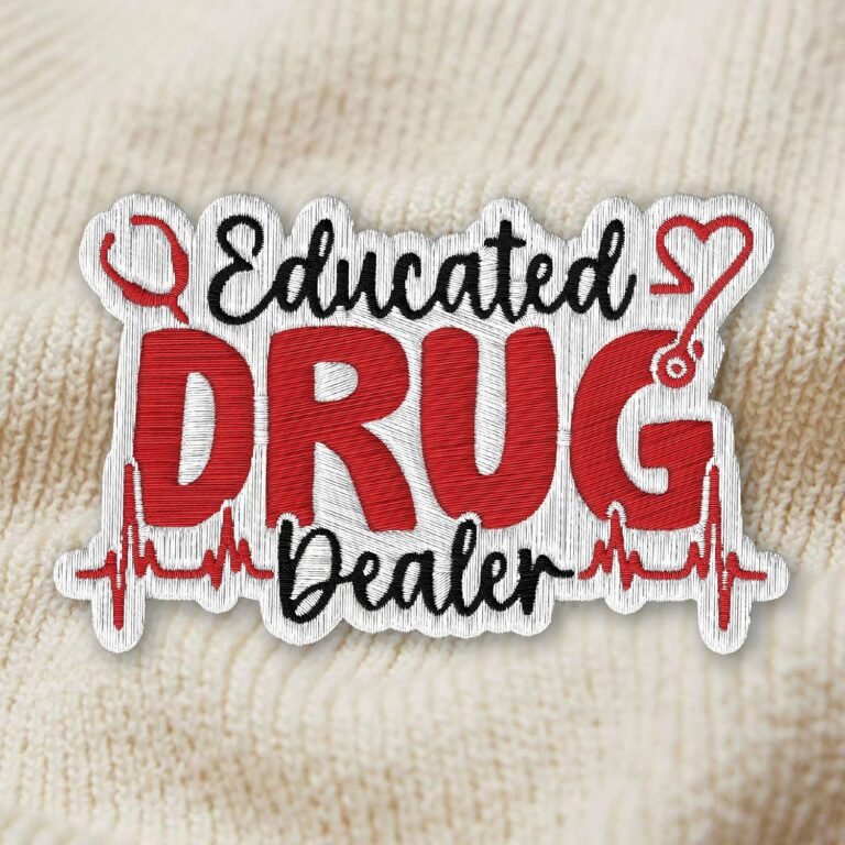 Educated Drug Dealer Patch Funny Nurse Healthcare Worker Pharmacist Pharmacy Humor Hoop & Loop Iron On Embroidered Patches for Backpacks Bags Vest Dog Harness Caps Clothes Tactical Military Gifts