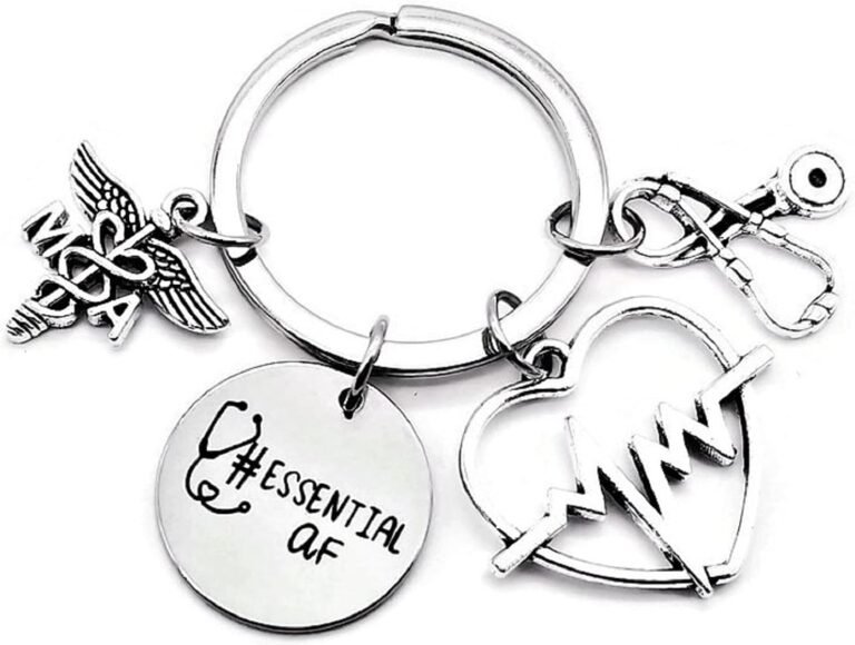 Kit’s Kiss MA Medical Assistant Keychain MA Gift Stethoscope Syringe Caduceus Symbol Heartbeat Nursing School Medical Student Graduation Doctor Nurse Gift