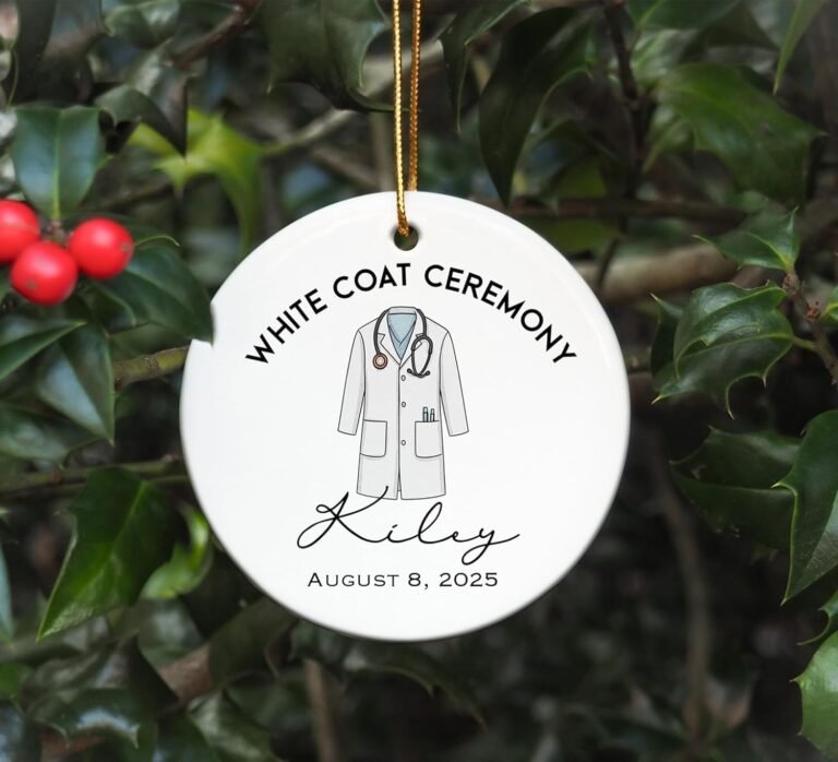 Custom White Coat Ceremony Ornament Personalized Medical Graduation Keepsake Gift for Doctor Nurse Student Unique Medical School Grad Present for Friend Family Class of 2025 Christmas Decor