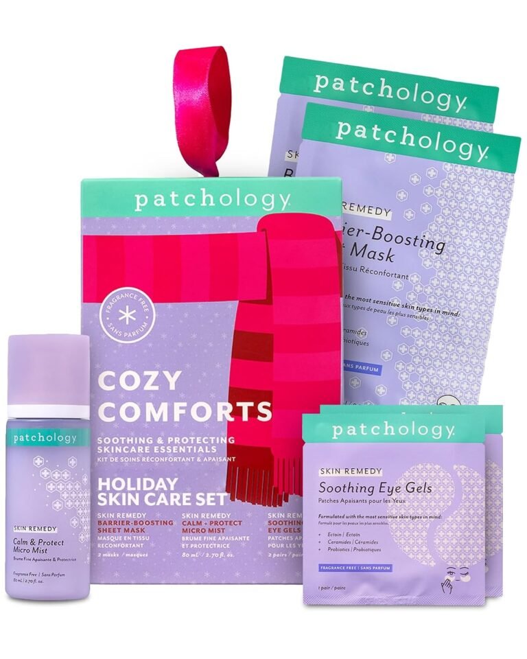 Patchology Cozy Comforts Holiday Skincare Gift Set – Soothing Under Eye Patches, Barrier-Boosting Hydrating Sheet Masks & Calming Mist – Limited Edition Winter Christmas Gifts & Stocking Stuffers